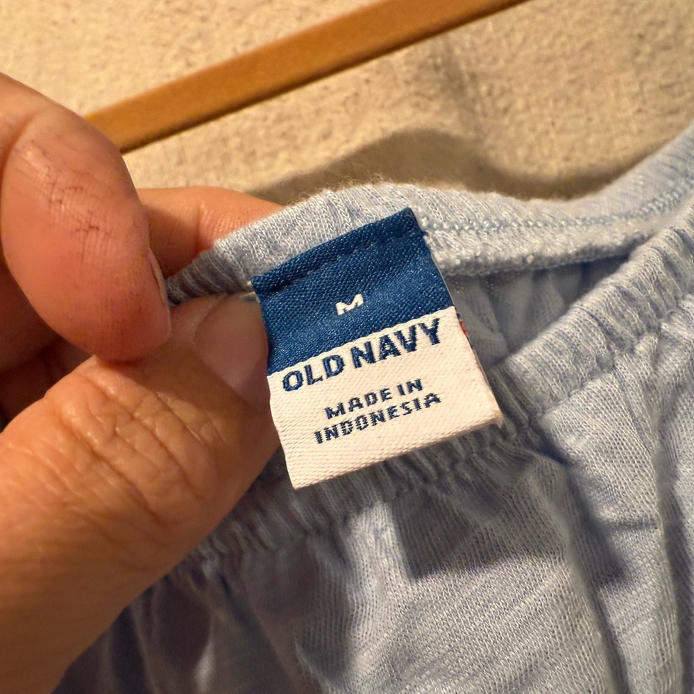 Women’s 100% Cotton Old Navy Square Neck Puff Sleeve Top - White and Light Blue - Picture 2 of 7